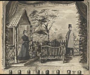 [Tableau vivant di un uomo e una donna su un palcoscenico teatrale]. da Unknown artist