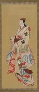 Ragazza alta; vestito con motivo di uccello ho-o e fiori di kiri da Unknown artist