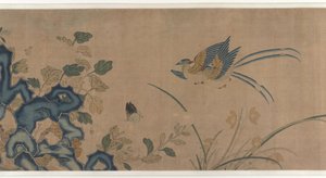Arazzo di fiori, una roccia, uccelli e farfalle da Unknown artist