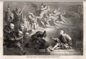 Tengu o demone dei sogni, dio minore del folklore giapponese, zoomorfo, assume la forma di un corvo, dotato di poteri magici, è un soggetto popolare nell