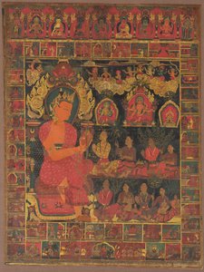 Thangka con Buddha ingioiellato che predica da Unknown artist