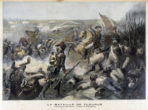 La battaglia di Fleurus (Belgio 1794) secondo il dipinto di Mauzaisse (Museo di Versailles). Illustrazione del "Petit Journal" del 1892. da Unknown artist