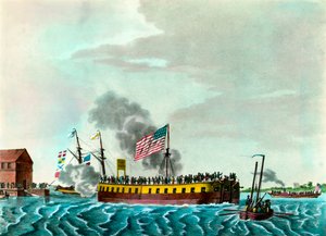 La fregata a vapore Fulton "Manovra nel porto di New York negli Stati Uniti" Incisione intorno al 1807 Collezione privata da Unknown artist