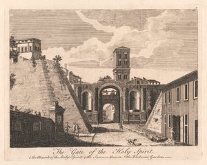 La Porta dello Spirito Santo: 1. la Chiesa dello Spirito Santo 2. la casa estiva nei giardini Barbarini da Unknown artist