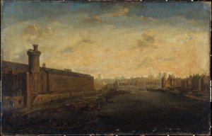 La Grande Galerie du Louvre, con la Porte Neuve, Pont-Neuf, Cité, Tour de Nesle e Quai Malaquais, circa 1640, attuale 1° e 6° arrondissement, tra il 1635 e il 1645 da Unknown artist