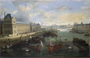 La Grande Galerie del Louvre, il Pont-Neuf, la Cité, il Collège des Quatre-Nations, ca. 1670 sulla Senna, la galera reale, tra il 1670 e il 1685 da Unknown artist
