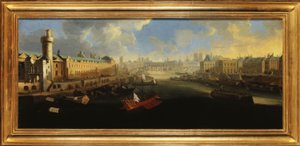 La Grande Galerie del Louvre, con la Porte Neuve, il Pont-Neuf, la Cité, il Collège des Quatres-Nations in costruzione e il Quai Malaquais, circa 1665, tra il 1665 e il 1670 da Unknown artist