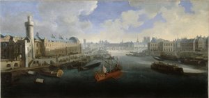 La Grande Galerie del Louvre, con la Porte Neuve, il Pont-Neuf, la Cité, il Collège des Quatres-Nations in costruzione e il Quai Malaquais. Sulla Senna, la galea reale da Unknown artist