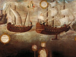 I Gesuiti arrivano in nave al largo della costa della Nuova Granada da Unknown artist