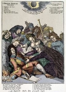 Il re svenuto e i cortigiani lo circondano, piangendo: scherno sulle falde di Luigi XIV nei Paesi Bassi e in Italia nel 1706 da Unknown artist