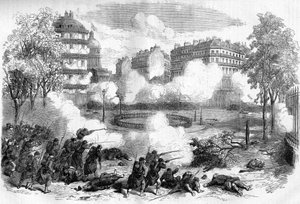 La Comune di Parigi nel 1871. Attacco delle barricate dei federati (comunardi) davanti al Pantheon da parte del corpo d