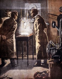 I raggi Roentgen (Röntgen) o X. Scoperti nel 1895. Illustrazione che rappresenta l