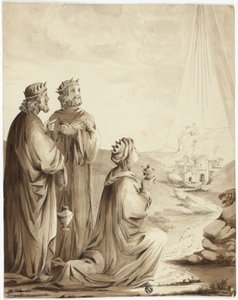 I tre Magi che indicano la stella di Betlemme da Unknown artist