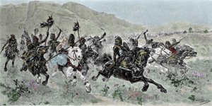 La carica degli Unni guidata da Attila (405-453), deferendo sull