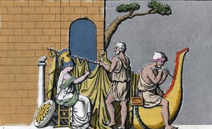 La costruzione della nave Argo, assistita da Minerva, con il legno sacro delle querce di Dodona