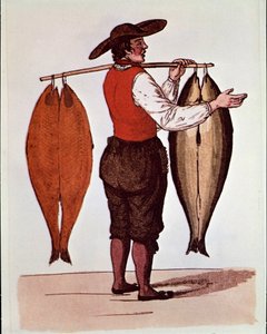 I gridi di Parigi: un mercante di salmone ambulante fuma l