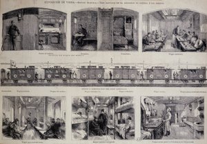 I diversi compartimenti di un treno sanitario - incisione da Unknown artist