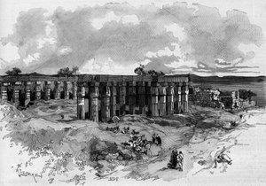 Gli scavi di Luxor in Egitto, guidati da Gaston Maspero (1846-1916) egittologo francese. Incisione in 