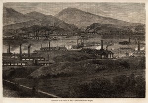 Le fabbriche della Valle del Taff. Disegno di Durand Brager per illustrare una visita alle principali fabbriche del Galles nel 1862, di L.Simonin. Incisione in "Le tour du monde", a cura di Edouard Charton da Unknown artist