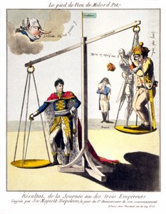 Il piede del Naso di Milord Pit - Il risultato del cosiddetto Giorno dei Tre Imperatori - Vinto da Sua Maestà Napoleone, nel giorno del 1° anniversario della sua incoronazione. Caricatura su Napoleone I e la 3ª coalizione (Gran Bretagna rappresentata da Wi da Unknown artist