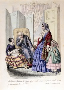 La ragazza legge il giornale al nonno che ha perso la vista. Da "Le ore casalinghe", novembre 1853
