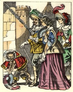 Il re, la principessa e il Marchese di Carabas arrivano al castello dell