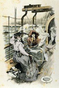 La vita dei passeggeri a bordo: una giovane donna soffre di mal di mare da Unknown artist