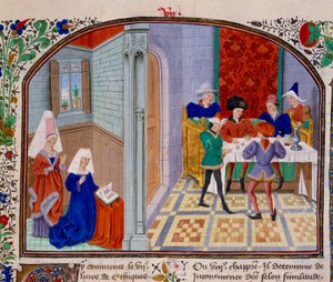 Il gioco in miniatura dal manoscritto "Commentario sull
