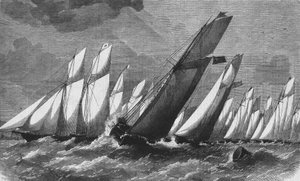 La corsa oceanica del Royal Victoria Yacht Club nel 1868 - incisione, Bibl. des Arts deco da Unknown artist