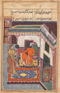 Il pappagallo ride sentendo la moglie del Raja di Ujjain ammirare la sua bellezza in uno specchio, da un Tuti-nama (Storie di un pappagallo): Quarantaseiesima notte da Unknown artist