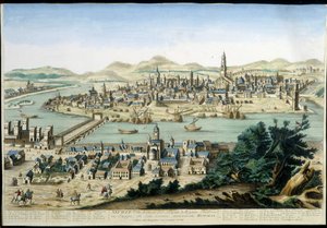 Il porto e la città di Siviglia - incisione del XVIII secolo