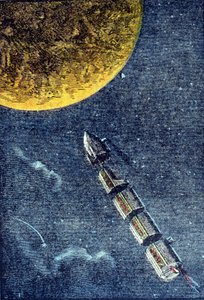 Il razzo lanciato nello spazio arriva sulla luna - inc. in “Dalla Terra alla Luna” di Jules Verne