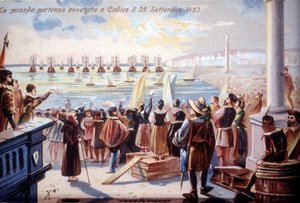 La seconda partenza di Cristoforo Colombo da Cadice il 25/09/1493. da Unknown artist
