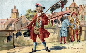 Il mestiere del mercante di parrucche nel 1750