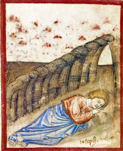 La visione di Giuseppe, figlio di Giacobbe Miniatura dal codice 212 (o codice padovano o Bibbia di Padova) 1390-1400 Rovigo, Accademia dei Concordi da Unknown artist