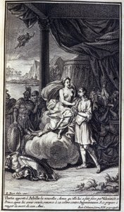 Teti porta ad Achille le nuove armi che gli ha fatto Vulcano; e questo principe, dopo averle ricevute, rinuncia alla sua rabbia contro Agamennone e si prepara a vendicare la morte del suo amico. Illustrazione del libro XIX dell