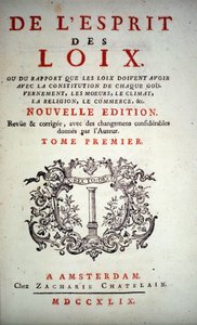 Pagina del titolo di "Lo spirito delle leggi" di Montesquieu. Edizione di Amsterdam 1749 da Unknown artist
