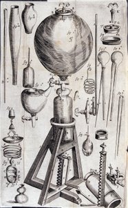 Strumenti per esperimenti scientifici - in "Nova experimenta physico-mechanica de vi aeris elastica, et ejusdem effectibus, facta maximam partem in nova machina pneumatica" di Robert Boyle da Unknown artist