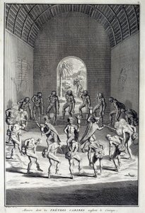 Danza tradizionale: Riti nella danza del coraggio dei Caribi, Indie Occidentali (America Centrale). Incisione del XVIII secolo. Chartres, Museo delle Belle Arti