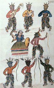 Danza tradizionale dei Diablicos in Perù, dal libro "Trujillo del Peru" o "Códice Martínez Compañón", di Baltazar Martinez Compañón y Bujanda, vescovo di Trujillo (1782-1785) da Unknown artist