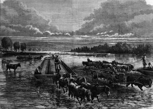 Trasporto di barili di petrolio a Oil Creek, Pennsylvania, USA