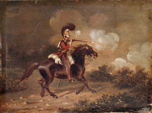 Cavaliere della 1ª Guardia a cavallo che spara con un carabina da Unknown artist