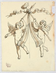 Due angeli con lancia e spugna sacra
