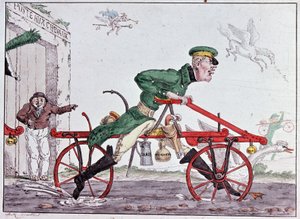Velocipedi draisiennes - caricatura su Barone Drais da Unknown artist