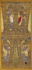 Pannello di velluto con quattro giovani che annusano fiori da Unknown artist
