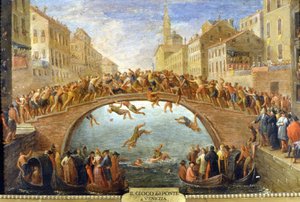 Venezia, il gioco del ponte. Dipinto anonimo. XVIII secolo. Collezione privata. da Unknown artist
