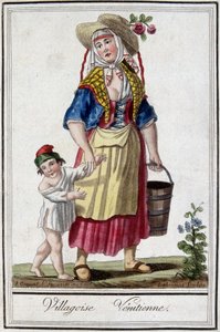 Villaggio veneziano con suo figlio. Incisione del XVIII secolo da Unknown artist
