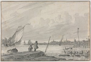 Veduta di Alkmaar con barche da Unknown artist