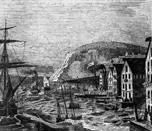 Veduta di Cap Diamant dove si trova una parte di Quebec, Quebec. (Canada), incisione del 1810 da Unknown artist