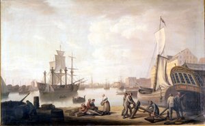 Veduta del porto di Copenaghen in Danimarca. Dipinto del XVIII secolo da Unknown artist